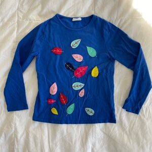 EUC mini boden blue long sleeve shirt with leaves size 7-8